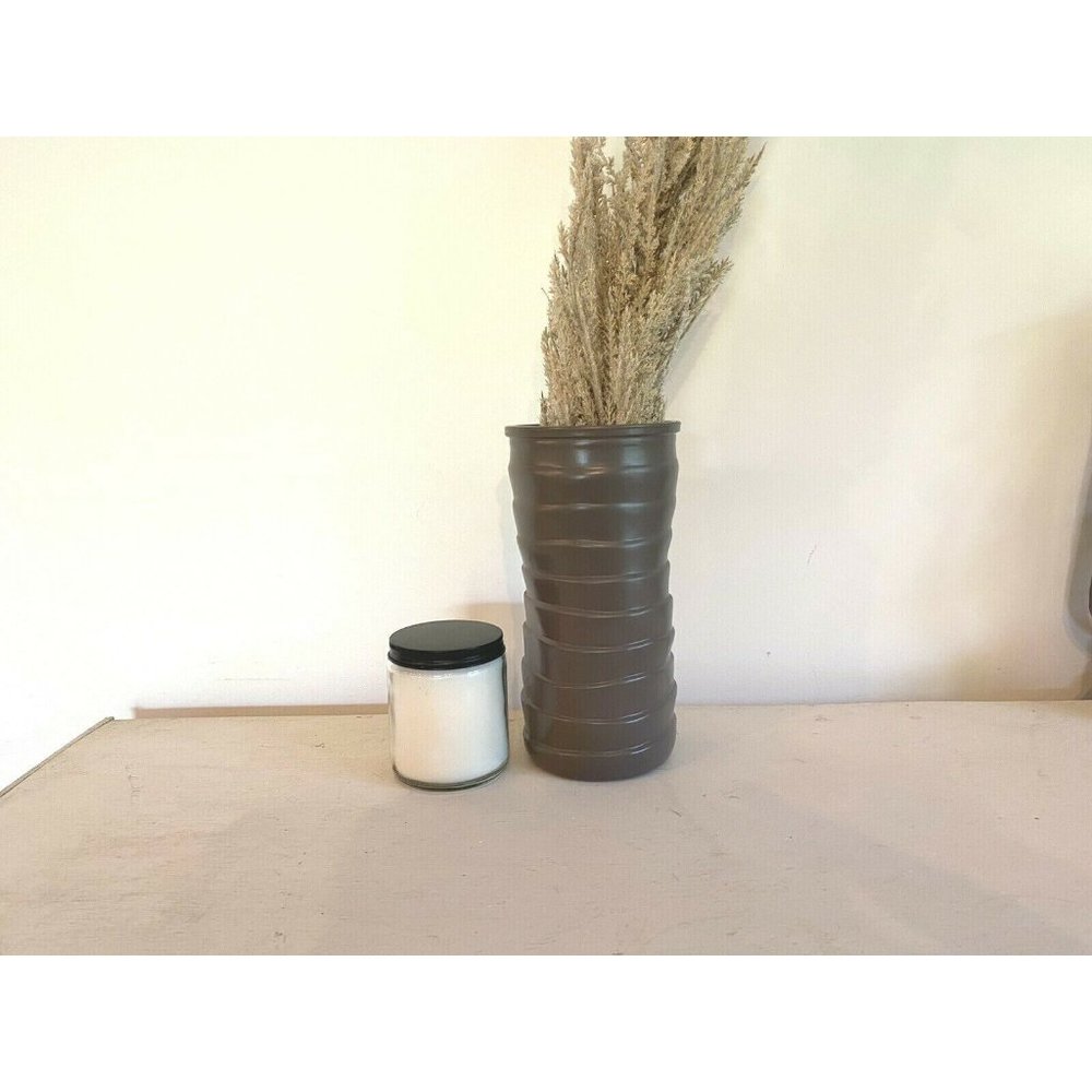 Modern Glass Flower Vase Light Brown 8.5" Decor Hand Painted Fun Shape Ribbed